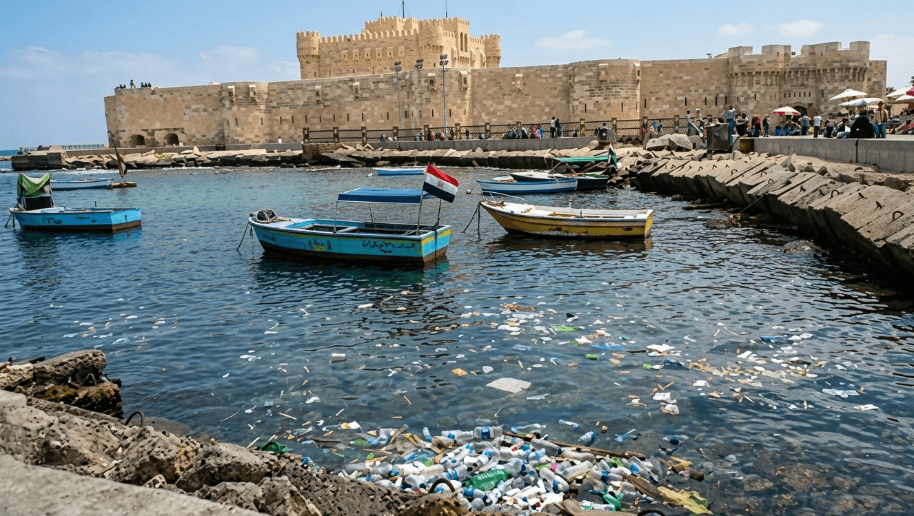 Plastic pollution on beach